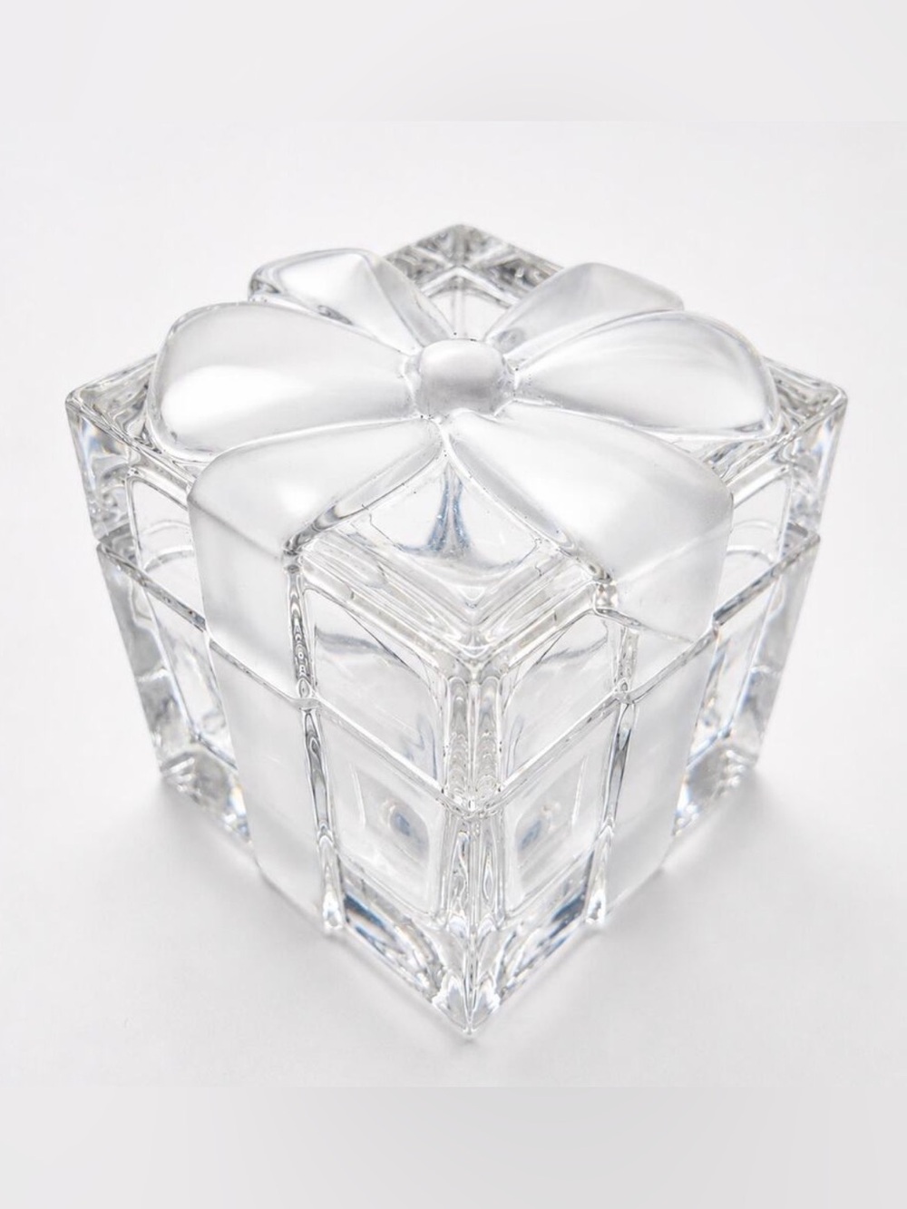 Tiffany & Co Crystal Gift Box Trinket Jewelry Box Frosted Ribbon Bow Lid Signed - Picture 5 of 6